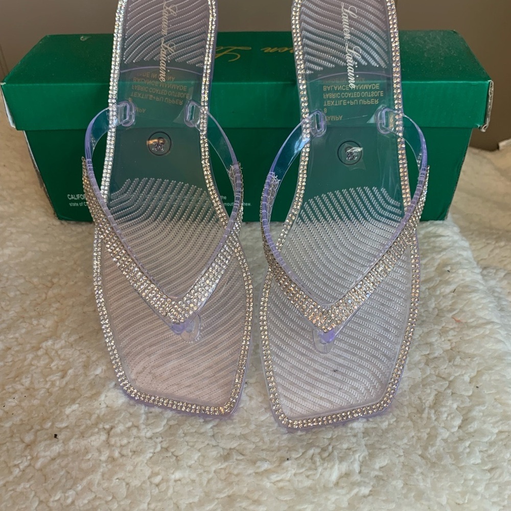 Lauren Lorraine Tampa Clear Sandals with Rhinestone Trim